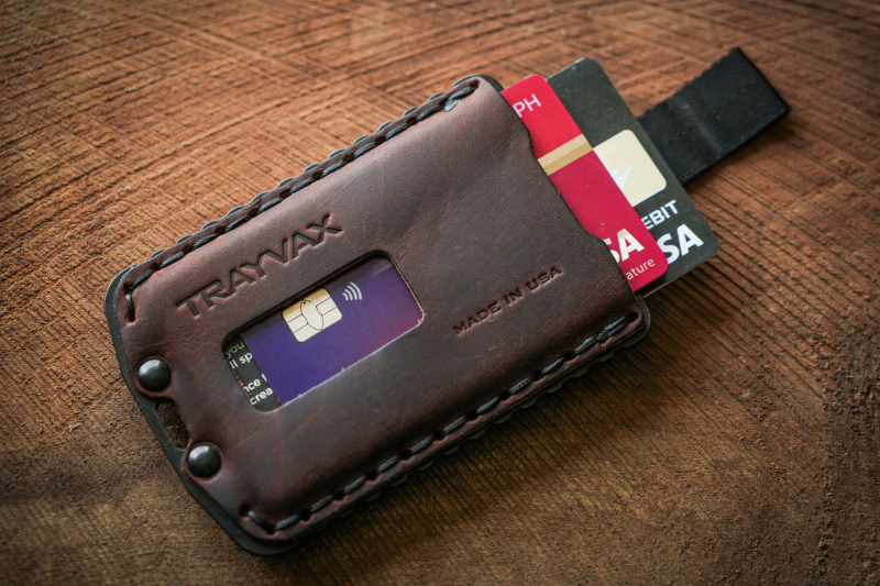 Mississippi Mud Ascent Wallet with debit and credit cards slid out